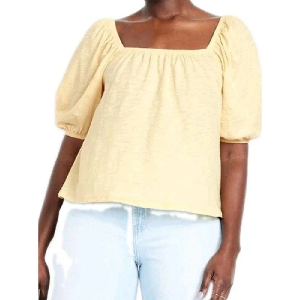 NWT Women's Old Navy Puff Sleve Square Neck Top Size XXL Yellow